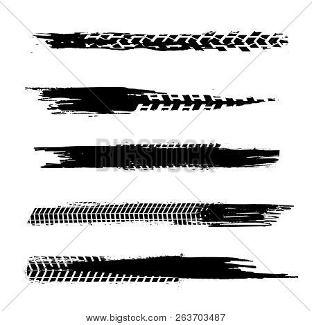 Automobile Tire Tracks Vector Illustration. Grunge Automotive Element Useful For Poster, Print, Flye