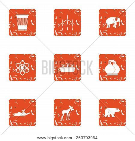Forest Lifelong Icons Set. Grunge Set Of 9 Forest Lifelong Vector Icons For Web Isolated On White Ba