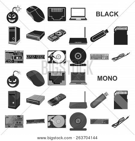 Personal Computer Black Icons In Set Collection For Design. Equipment And Accessories Vector Symbol 