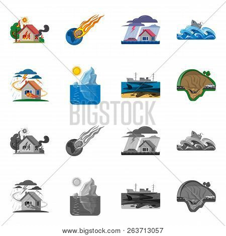 Vector Design Of Natural And Disaster Sign. Set Of Natural And Risk Vector Icon For Stock.