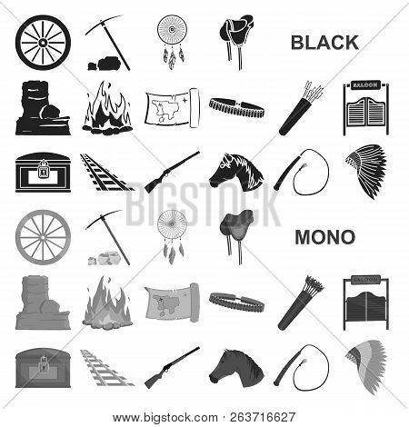 Attributes Of The Wild West Black Icons In Set Collection For Design.texas And America Vector Symbol