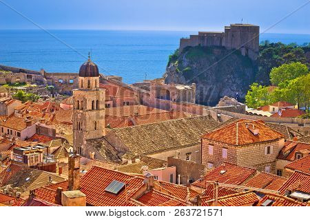 Histroic Dubrovnik Old Town View From City Walls, Tourist Destination In Croatia