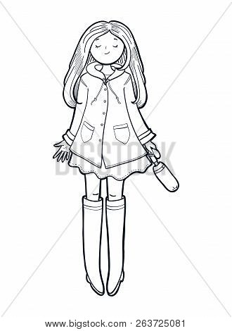 Young Woman Is Enjoying Autumn Weather. Vector Illustration.