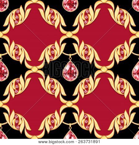 Seamless Baroque Pattern With Decorative Golden Leaves