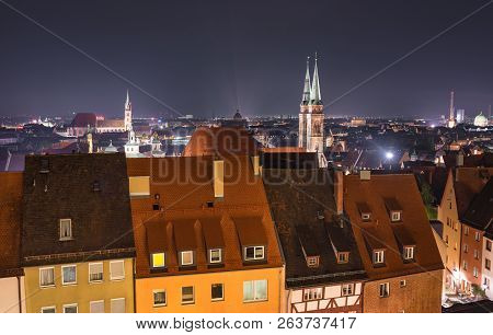 Night Cityscape Of Historic City Center Nuremberg, Germany