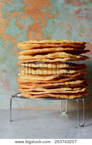 Fresh Puff Cakes For Napoleon Cake Puff Pastry For Dessert Milfey. French Pastries