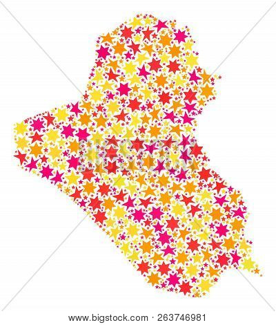Mosaic Map Of Iraq Designed With Colored Flat Stars. Vector Colored Geographic Abstraction Of Map Of