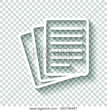Stack Of Paper Icon. White Icon With Shadow On Transparent Backg