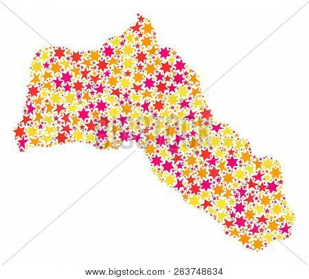 Collage Map Of Kurdistan Formed With Colored Flat Stars. Vector Colored Geographic Abstraction Of Ma