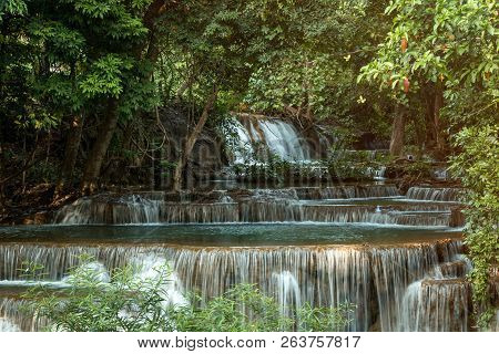 Huay Maekamin Waterfall Tier 4 (chatkaew) In Kanchanaburi, Thailand; Photo By Long Exposure With Slo