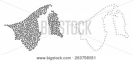 Dotted And Contour Map Of Brunei Created With Dots. Vector Gray Abstraction Of Map Of Brunei. Connec