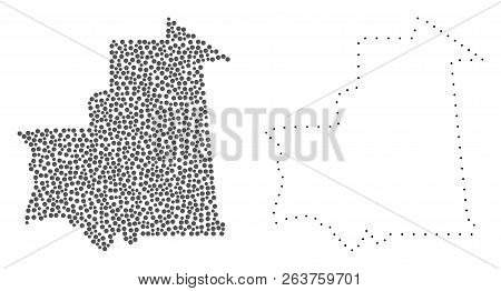Dot And Contour Map Of Mauritania Created With Dots. Vector Gray Abstraction Of Map Of Mauritania. C