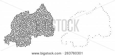 Dotted And Contour Map Of Rwanda Composed With Dots. Vector Gray Abstraction Of Map Of Rwanda. Conne