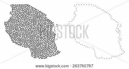 Dotted And Frame Map Of Tanzania Formed With Dots. Vector Gray Abstraction Of Map Of Tanzania. Conne