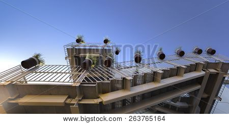 Potted Plants On Stairs With Sky In The Background