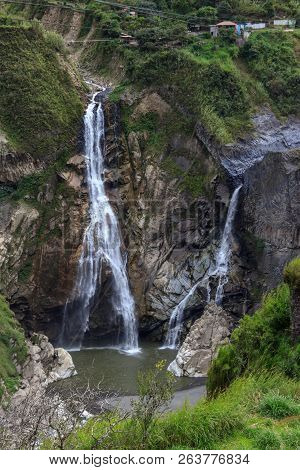 Waterfall On The Cascade Road In Banos, Ecuador