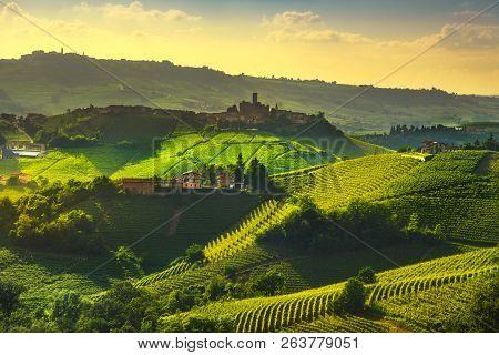 Langhe Vineyards Sunset Panorama, Castiglione Falletto And La Morra, Unesco Site, Piedmont, Northern