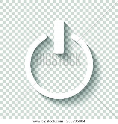 Shut Down, Power. White Icon With Shadow On Transparent Backgrou