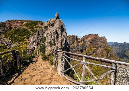 Hiking Trail Passage From Mountain Pico Arieiro To Pico Ruivo, Madeira. Madeira Best Island Destinat