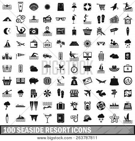 100 Seaside Resort Icons Set In Simple Style For Any Design Illustration