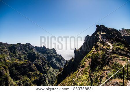 Trekking At The Highest Mountain Of Madeira, Pico Ruivo, Portugal. Madeira Best Island Destination.