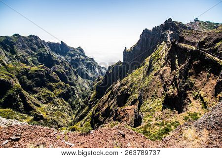 Trekking At The Highest Mountain Of Madeira, Pico Ruivo, Portugal. Madeira Best Island Destination.