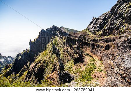 Trekking At The Highest Mountain Of Madeira, Pico Ruivo, Portugal. Madeira Best Island Destination.