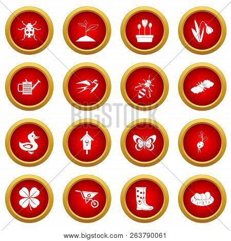 Spring Icon Red Circle Set Isolated On White Background