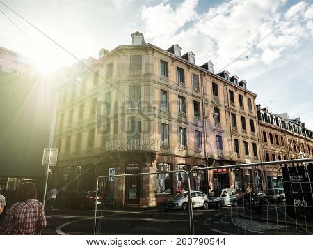 Strasbourg, France - Jun 23, 2018: Toto Tissues Store In Strasbourg With Beautiful Building And Rue 