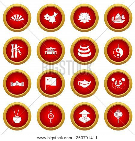 China Travel Symbols Icon Red Circle Set Isolated On White Background