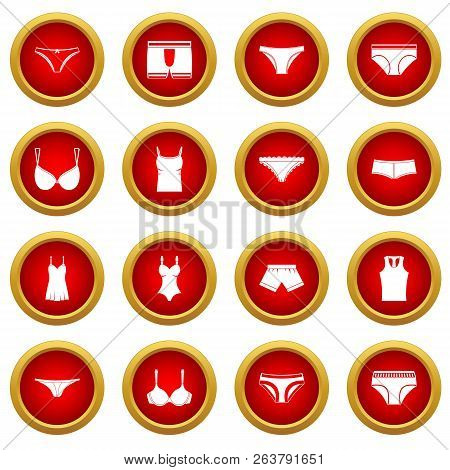 Underwear Items Icon Red Circle Set Isolated On White Background