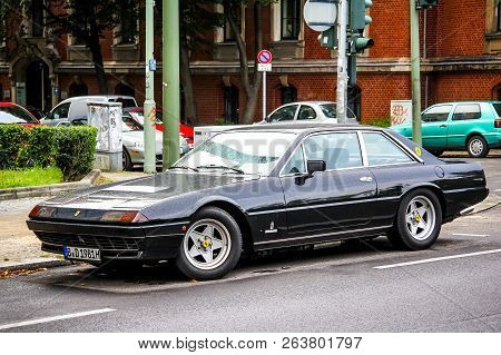 Berlin, Germany - August 15, 2014: Black Retro Car Ferrari 400i Automatic In The City Street.