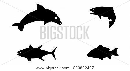 Vector Illustration Set Of Silloetted Sea Animals