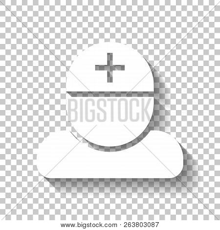 Doctor, Person With Medical Cross. White Icon With Shadow On Tra