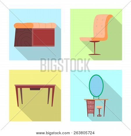 Vector Illustration Of Furniture And Apartment Sign. Set Of Furniture And Home Vector Icon For Stock