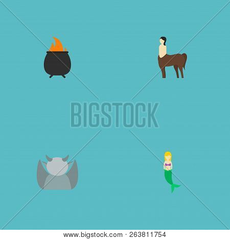 Set Of Character Icons Flat Style Symbols With Mermaid, Fire, Centaur And Other Icons For Your Web M