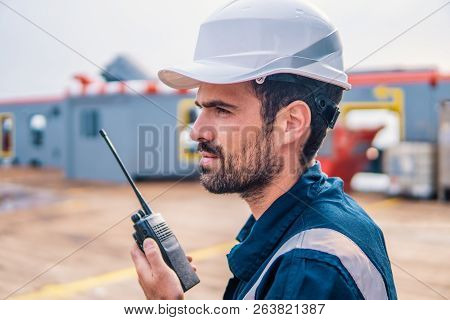 Marine Deck Officer Or Chief Mate On Deck Of Vessel Or Ship