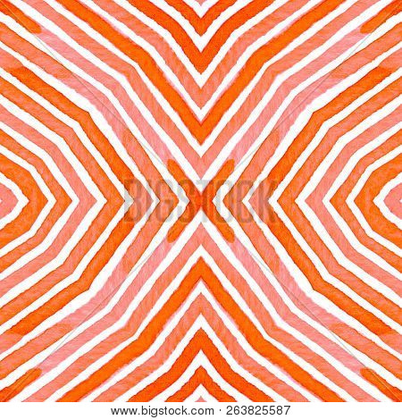 Pink Red Geometric Watercolor. Delicate Seamless Pattern. Hand Drawn Stripes. Brush Texture. Likable