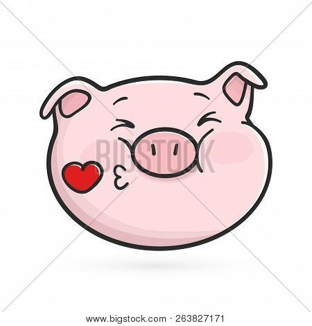 Sending A Kiss Emoticon Icon. Emoji Pig Is Sending A Kiss
