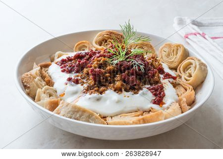 Turkish Manti With Yogurt, Minced Meat And Fried Butter Sauce From Artvin Called Silor / Siron / Zir