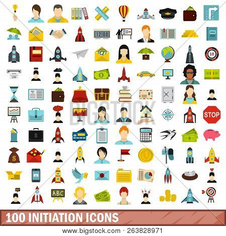 100 Initiation Icons Set In Flat Style For Any Design Illustration