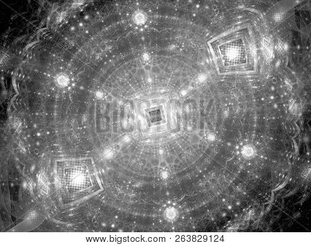 Quantum Image In Large Hardon Collider Fractal, Computer Generated Abstract Background, Black And Wh
