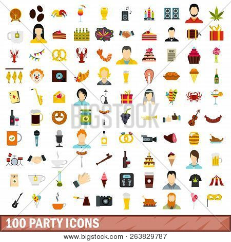 100 Party Icons Set In Flat Style For Any Design Illustration