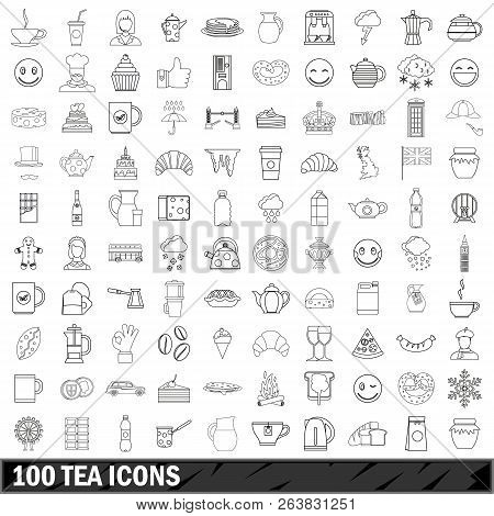 100 Tea Icons Set In Outline Style For Any Design Illustration