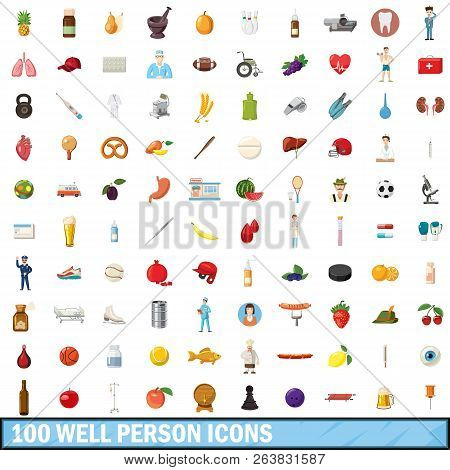 100 Well Person Icons Set In Cartoon Style For Any Design Illustration