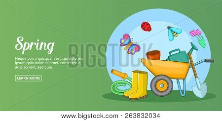 Spring Time Banner Horizontal Concept Man. Cartoon Illustration Of Spring Time Banner Man Horizontal