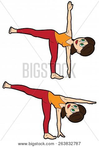 Illustration Cartoon Girl Doing Ardha Chandrasana And Its Variation