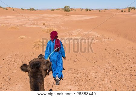 Erg Chebbi, Sahara Desert In Morroco : October 24 2017 : Bereber In The Desert  Of Sahara In Morocco