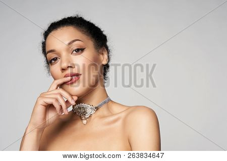 Beauty Portrait Of Beautiful Mixed Race Woman Wearing Chocker