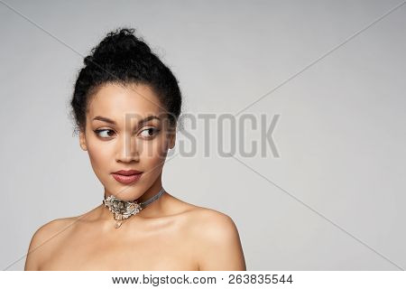 Beauty Portrait Of Beautiful Mixed Race Woman Wearing Chocker